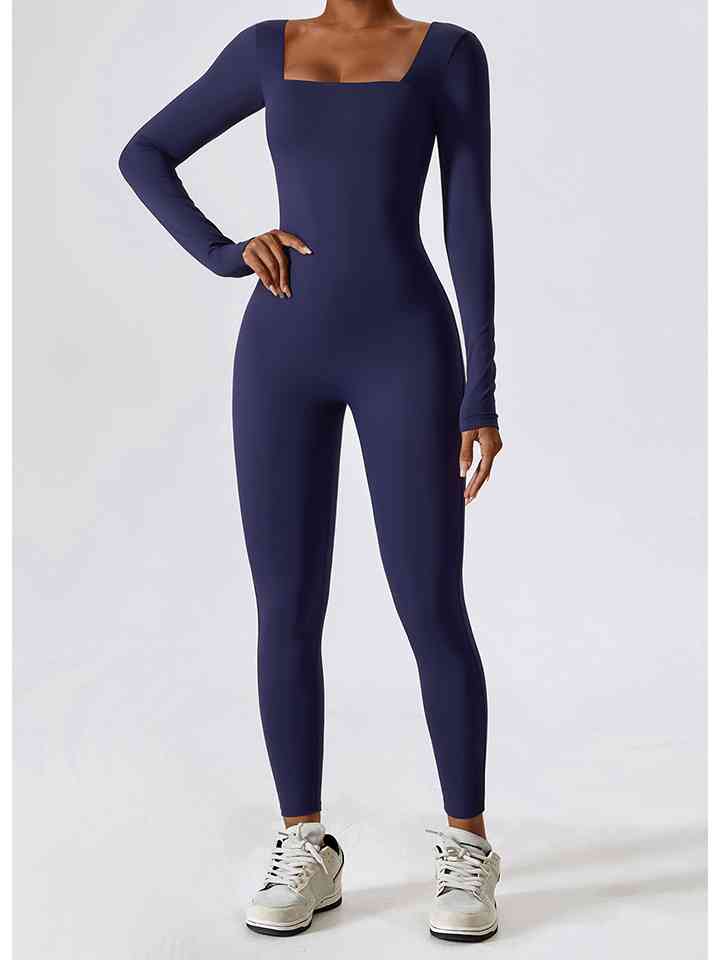 Sports Jumpsuit - Square Neck Long Sleeves (7484689645656)