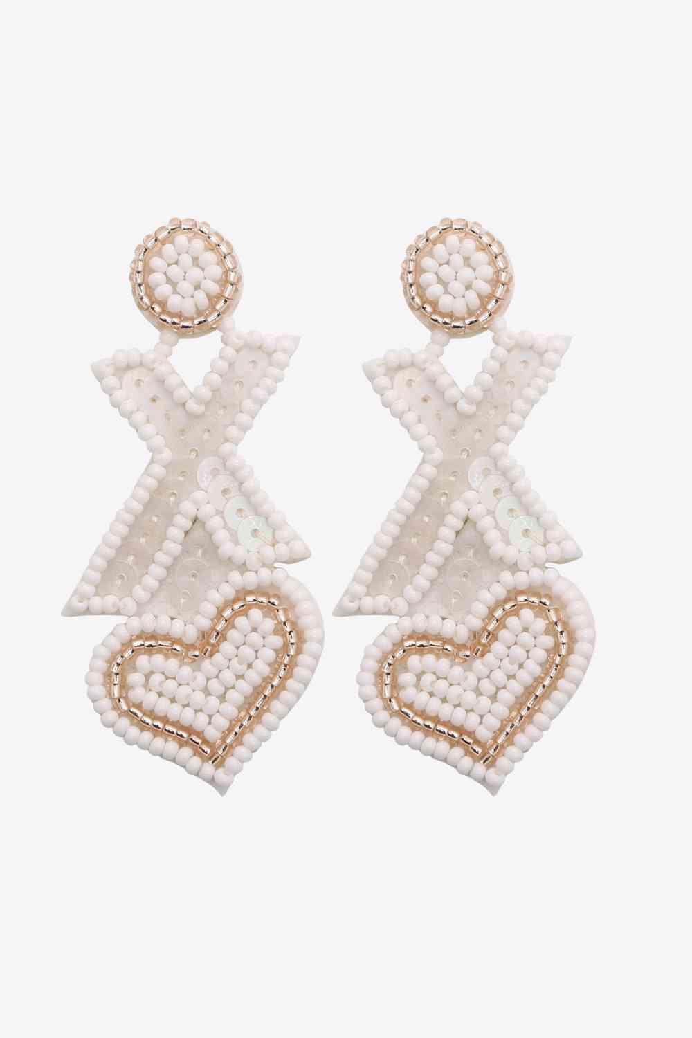 Random 2-Pair Heart & X-Shape Bead Dangle Earrings (7499324293208)