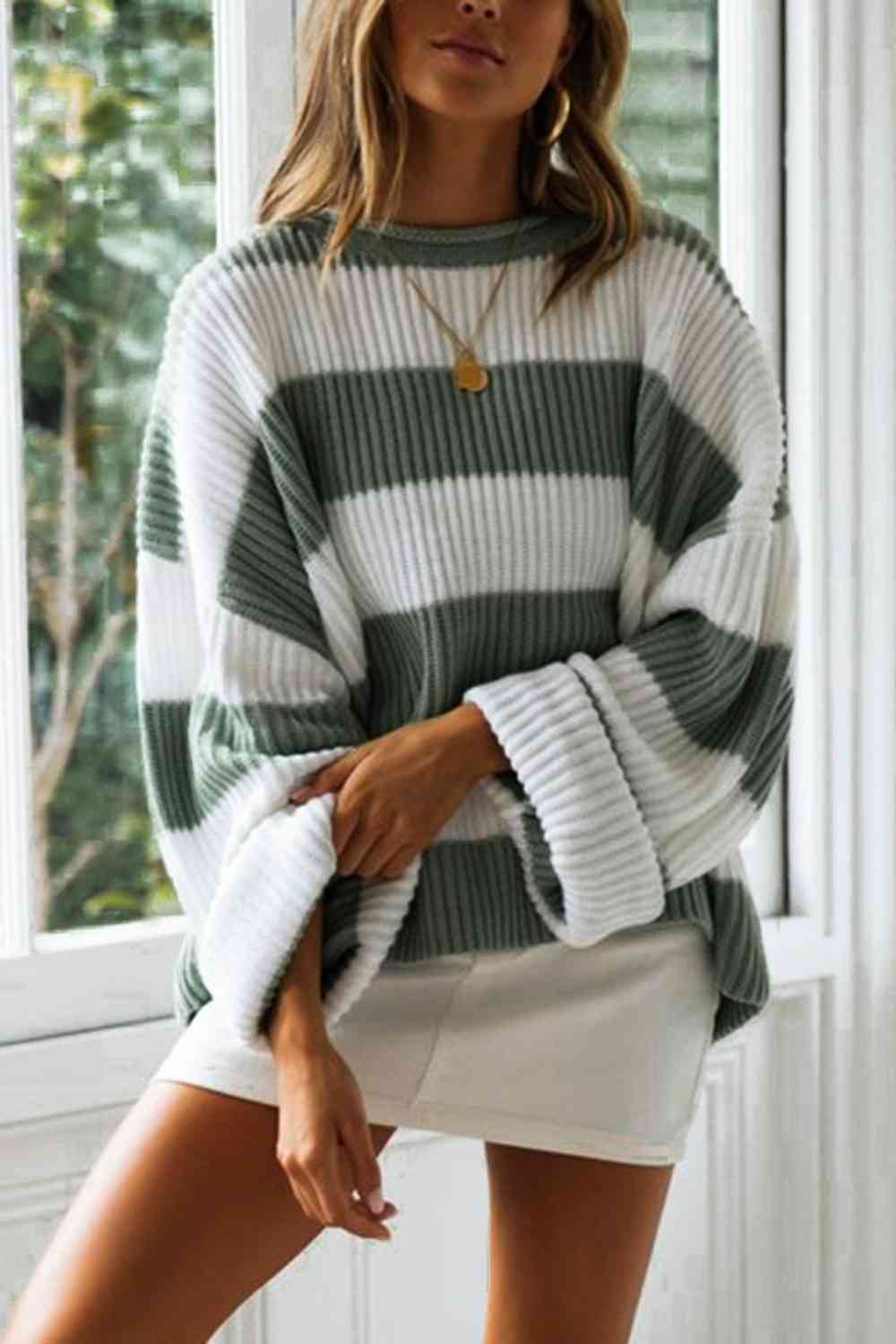 Striped Round Neck - Long Sleeves Sweater (7501313507416)