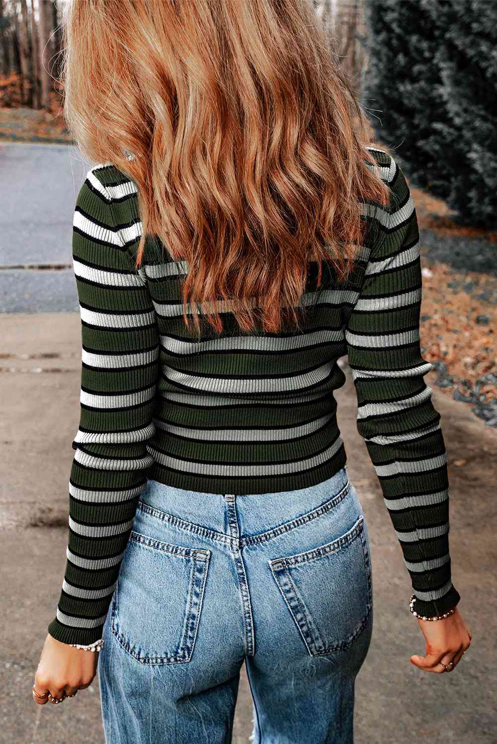 Striped Round Neck - Long Sleeves Knit Top (7501331660888)