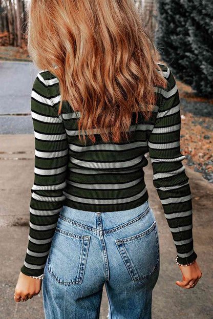 Striped Round Neck - Long Sleeves Knit Top (7501331660888)