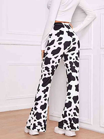 Cow Print - High Waist Flare Pants (7500881330264)