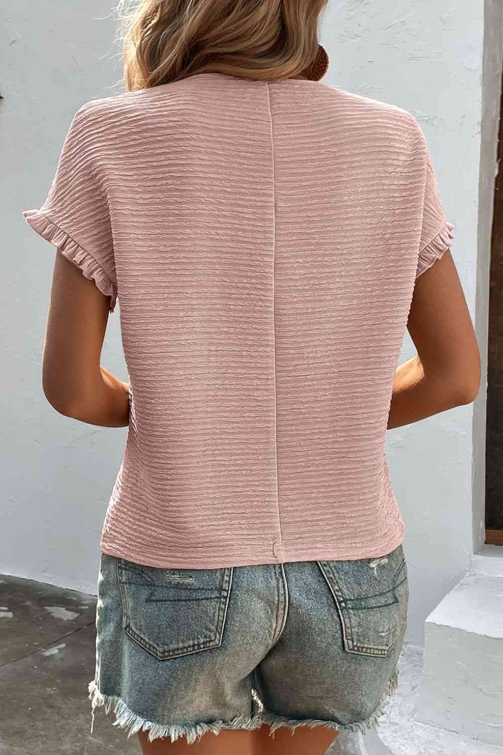 Textured Round Neck - Short-Sleeves Top (7501317767256)