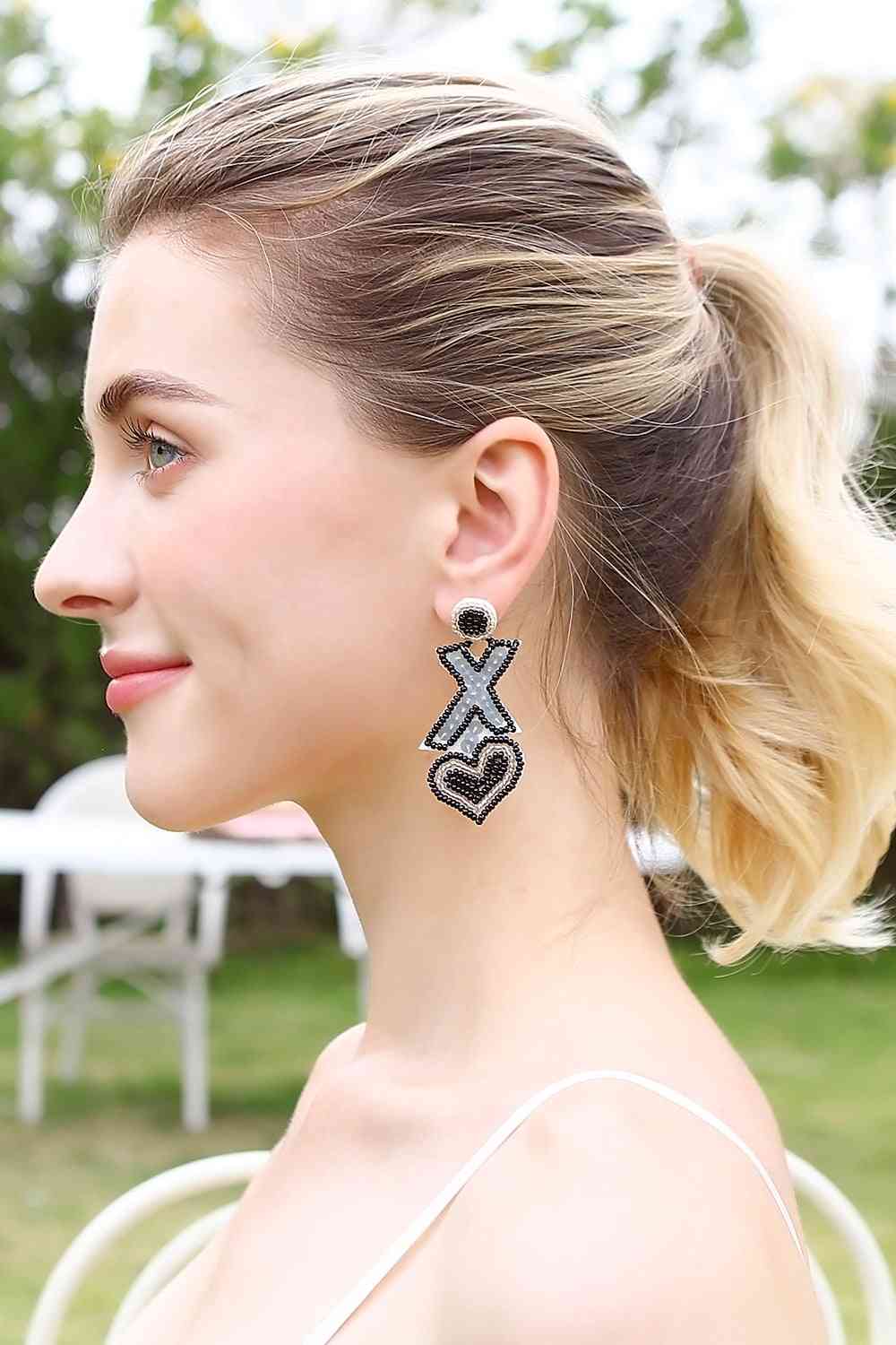 Random 2-Pair Heart & X-Shape Bead Dangle Earrings (7499324293208)