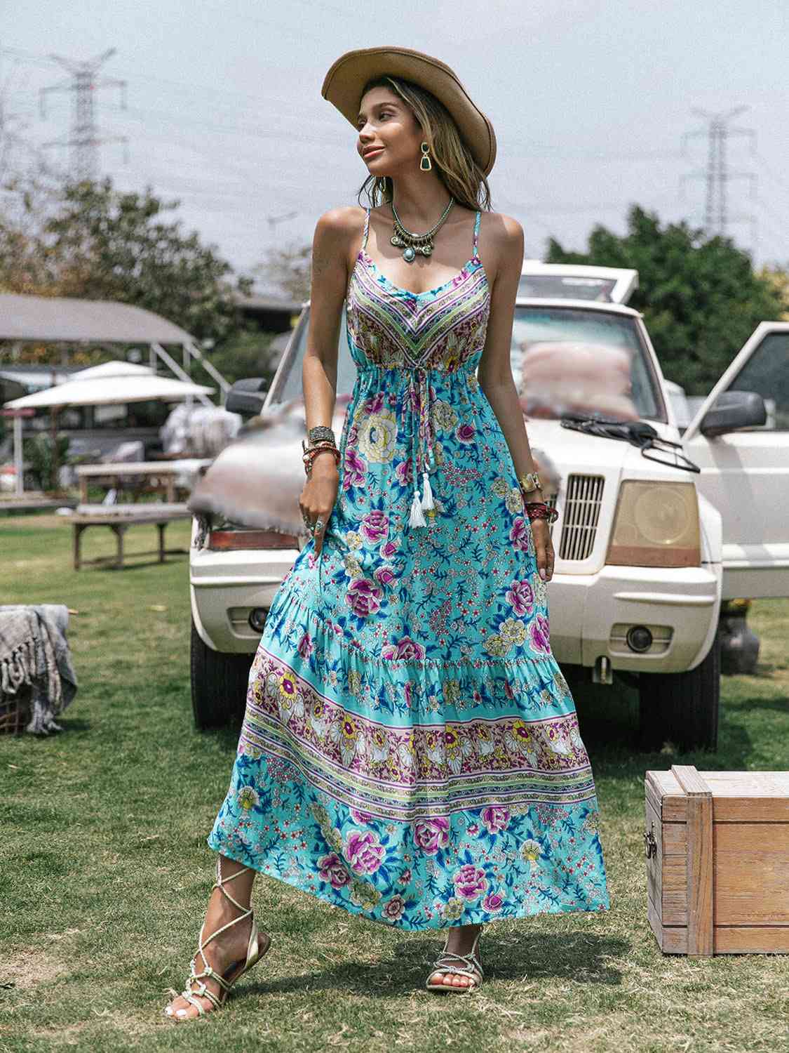 Printed Scoop Neck Sleeveless Maxi Dress (7515548221528)