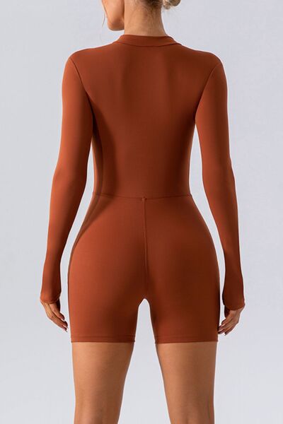 Long Sleeves Half-Zip Romper Leotard