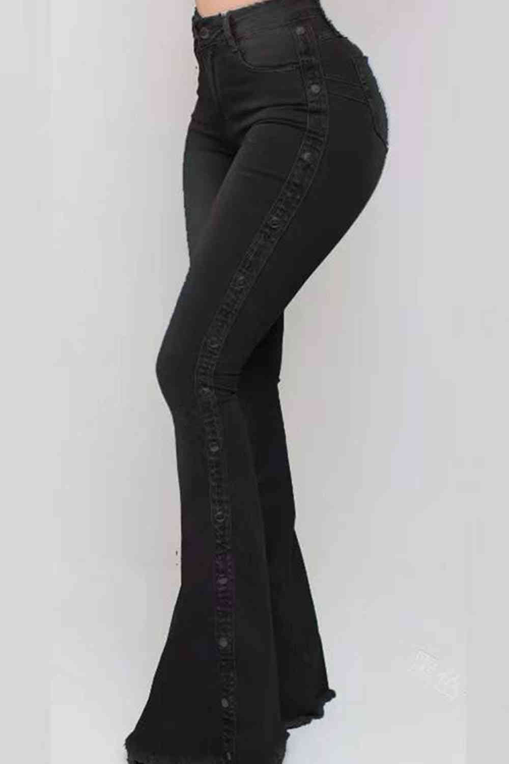 Button Fly - Button Detail Flare Jeans (7486623711320)