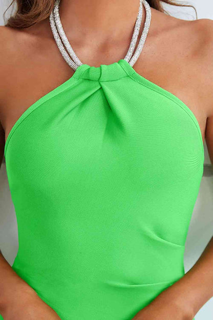 Pearl Halter - Halter Neck Zip-Back Mini Bandage Dress (7516378103896)