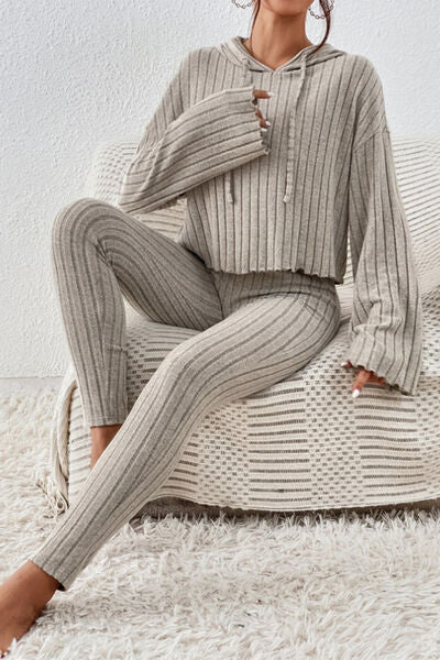 Hem Dropped Shoulder - Hooded Top & Pants Set (7515482652760)