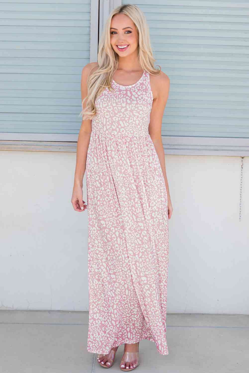 Leopard Round-Neck Sleeveless Maxi Dress (7515557789784)