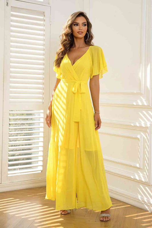 Tie-Waist Flutter - Sleeve Maxi Dress (7515504672856)