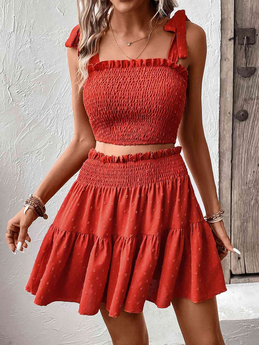 Smocked Tank & Frill Trim Skirt - Set (7501456080984)