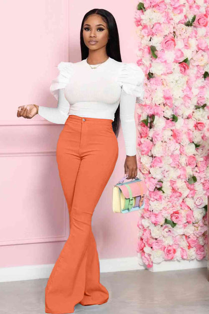 Leg-Of-Mutton - Sleeve Top and Flare Pants Set (7484247179352)