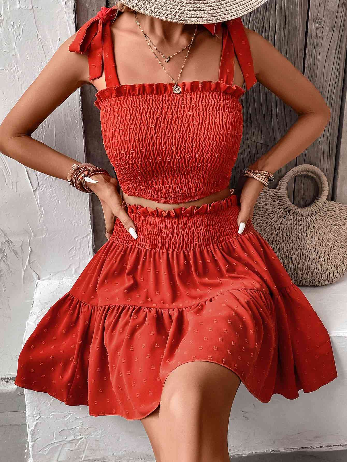 Smocked Tank & Frill Trim Skirt - Set (7501456080984)