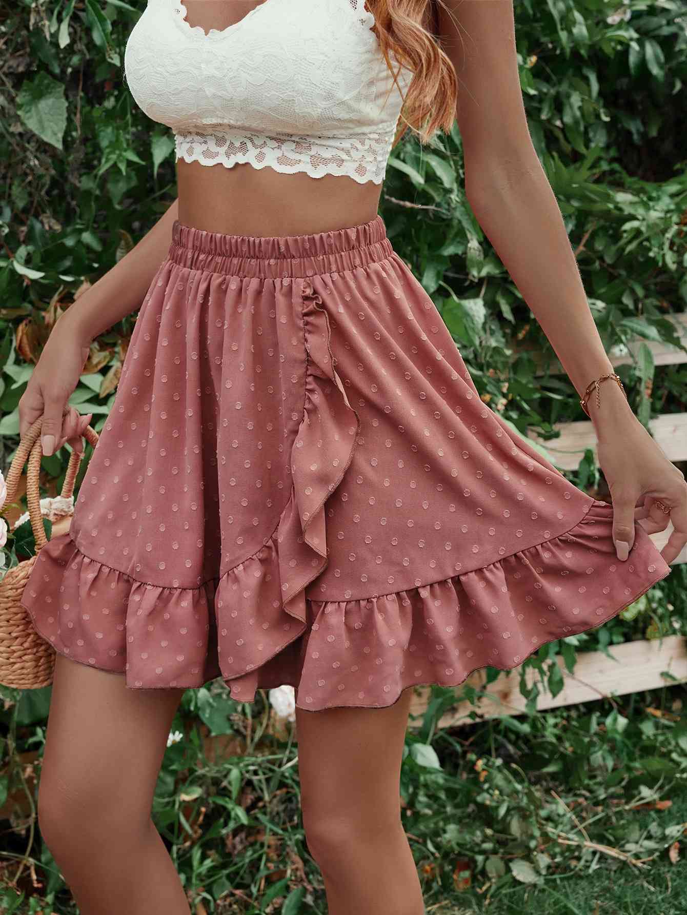 Ruffle Hem Elastic Waist Mini Skirt (7500878086232)
