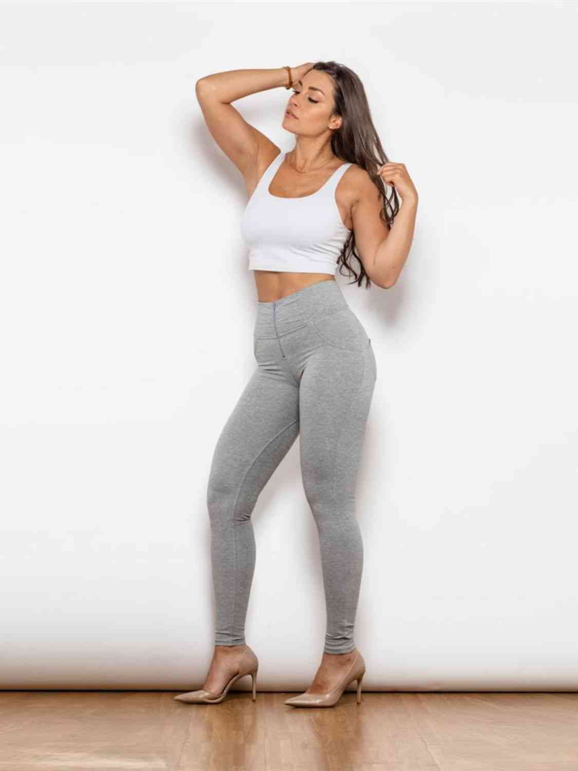 Apple/Mac Leggings Light Gray - Full Size Zip Detail High Waist Leggings (7500804063320)