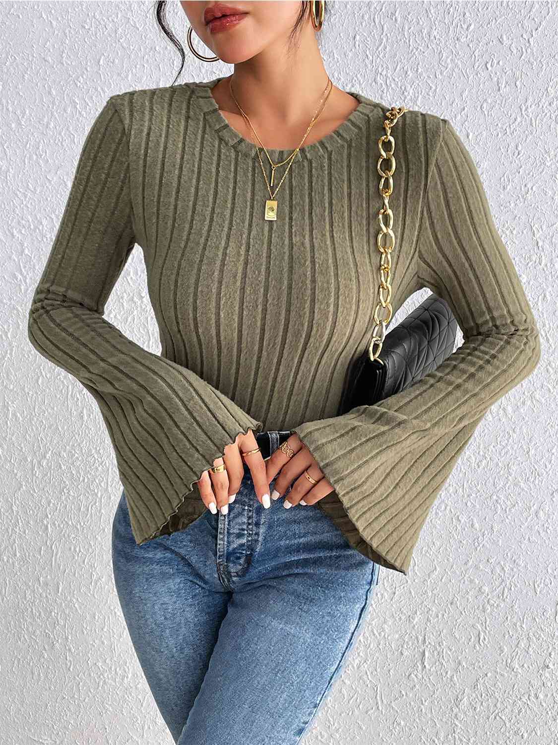 Ribbed Flare Sleeves Top (7501315899480)