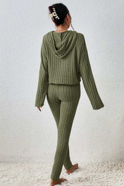 Hem Dropped Shoulder - Hooded Top & Pants Set (7515482652760)