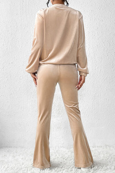 Surplice Long Sleeves Top & Slit Pants - Set (7505548705880)
