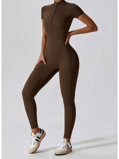 Short Sleeves Half-Zip Romper Leotard