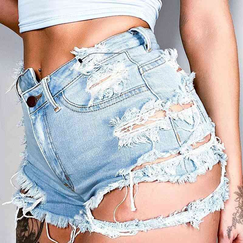My Fav Shorts - Asymmetrical Distressed Denim Shorts (7486617682008)