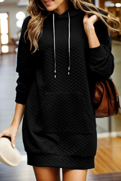 Little Black Hooded Dress - Drawstring Hooded Long Sleeve Mini Dress (7505547034712)