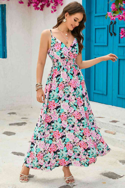 I'm Just A Dress - Floral Spaghetti-Strap Surplice Neck Maxi Dress (7515558019160)