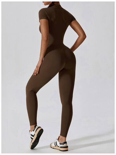 Short Sleeves Half-Zip Romper Leotard