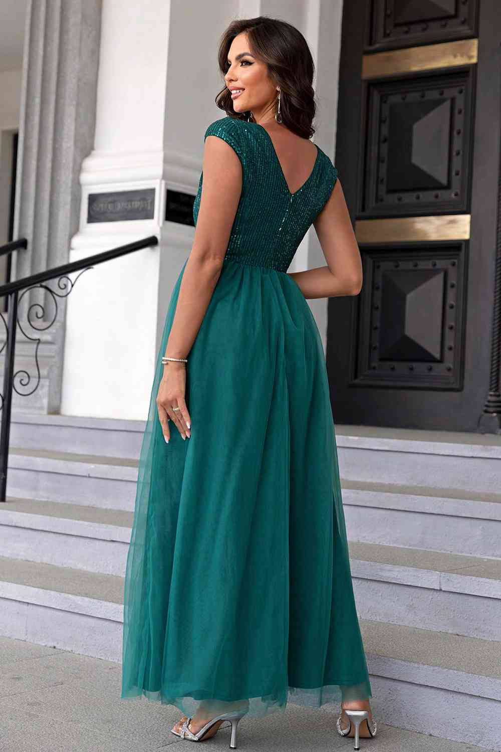 Sequin V-Neck Mesh Maxi Dress (7515520761944)