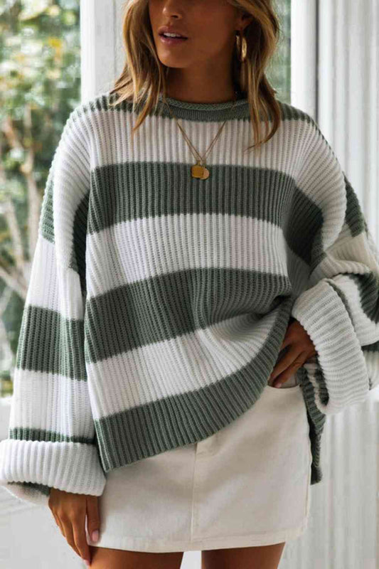 Striped Round Neck - Long Sleeves Sweater (7501313507416)