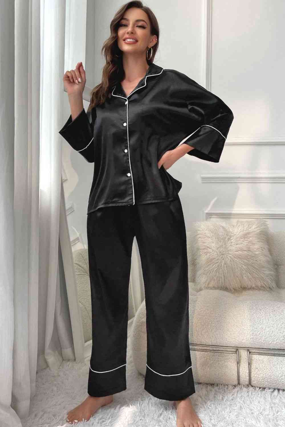 Pajama Pajama - Contrast Button-Up Top and Pants Pajama Set (7501489471576)