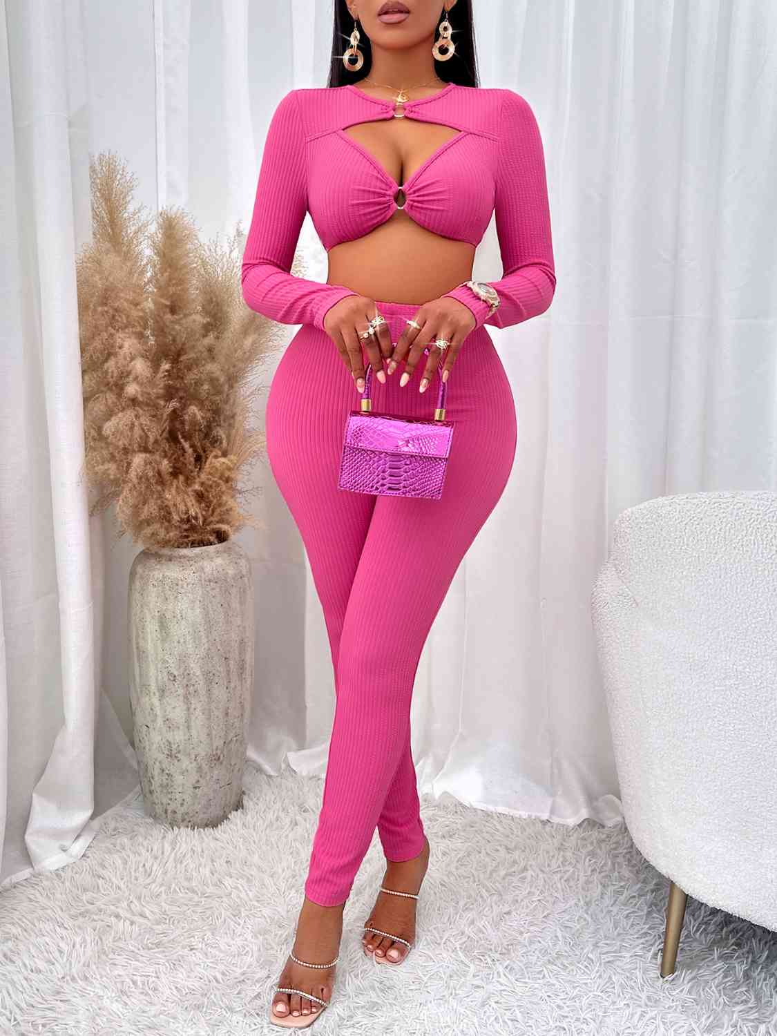 Cropped & Set - Cut-Out Cropped Top & Leggings Set (7501433208920)