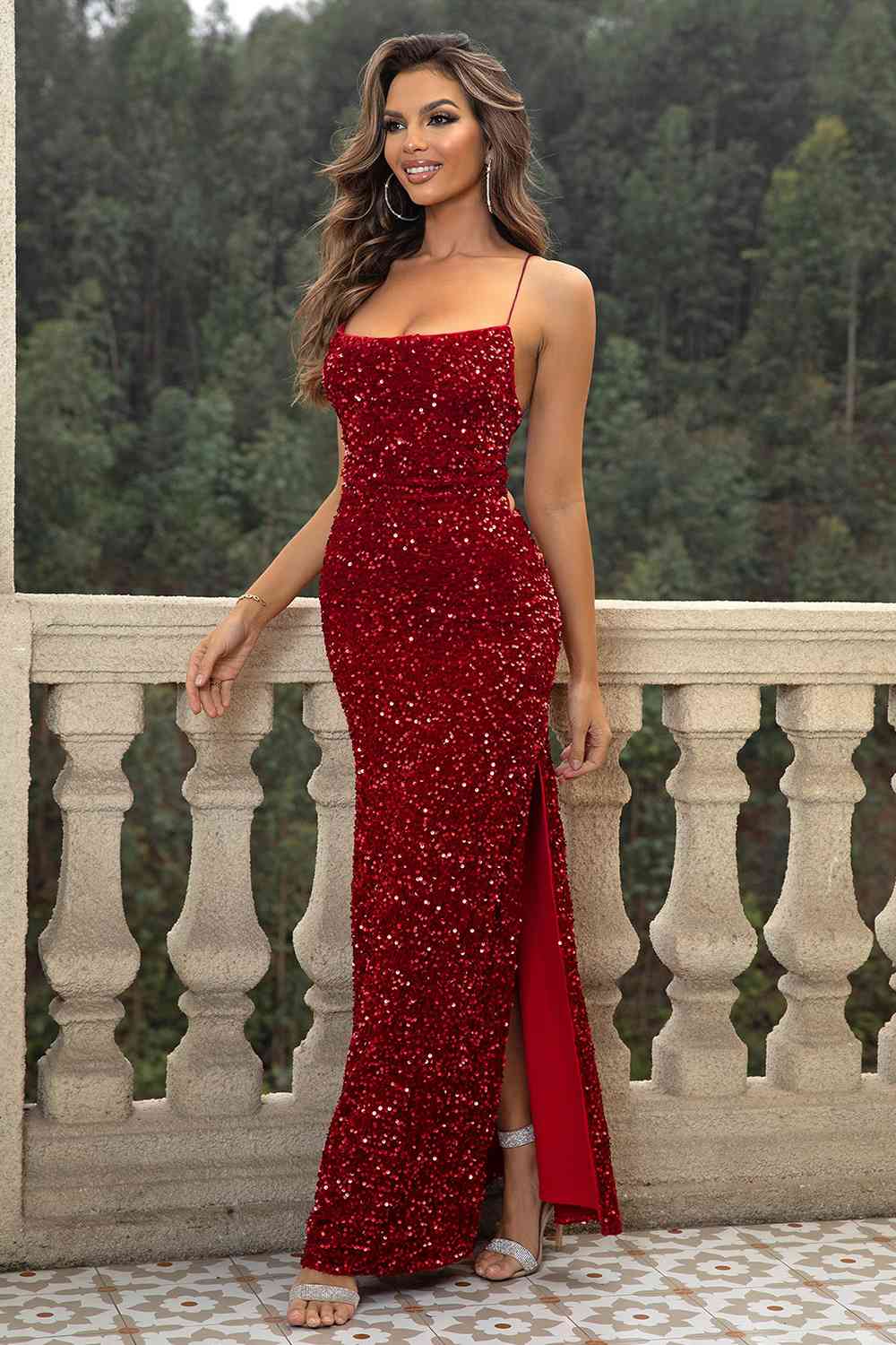Sequin Backless Split - Maxi Dress (7515517026392)
