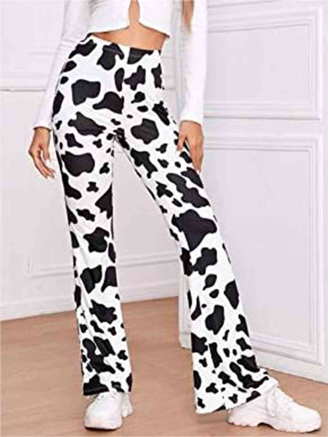 Cow Print - High Waist Flare Pants (7500881330264)