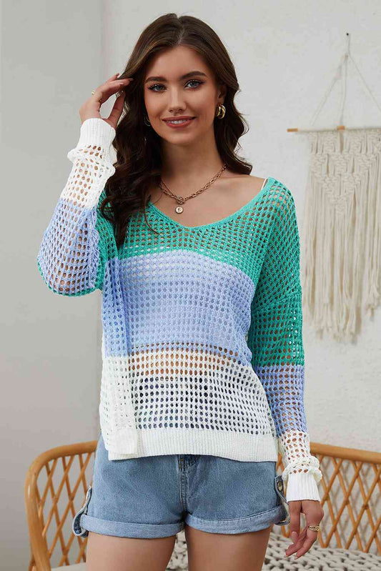 Openwork Dropped Shoulder Blouse (7501319241816)