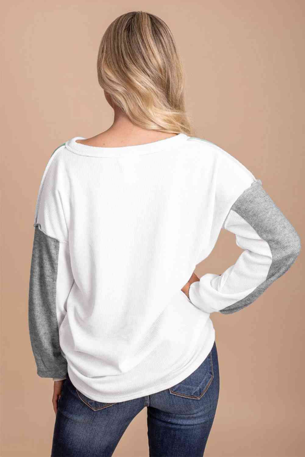 Color Blocks - Button Drop Shoulder Top (7501317374040)