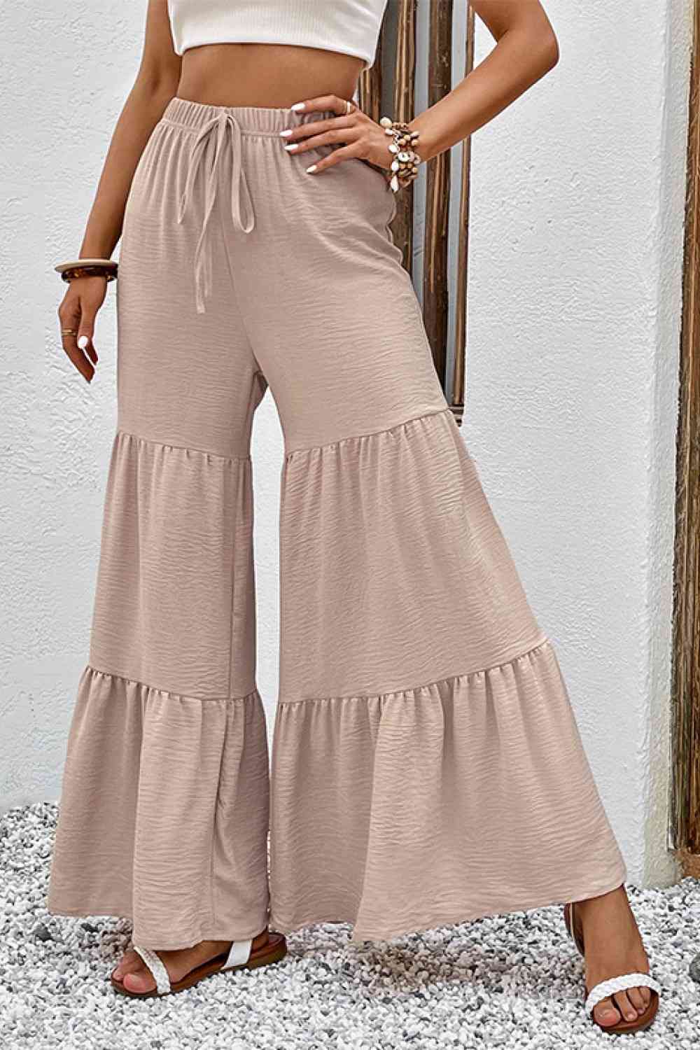 Tiered - Drawstring Waist Tiered Flare Culottes (7507814678616)