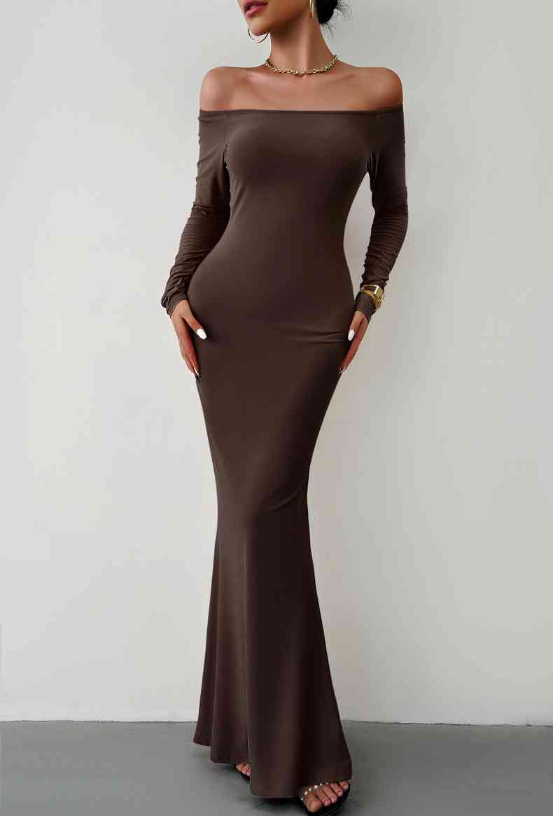 Off-Shoulder Long Sleeves Maxi Dress (7515555037272)