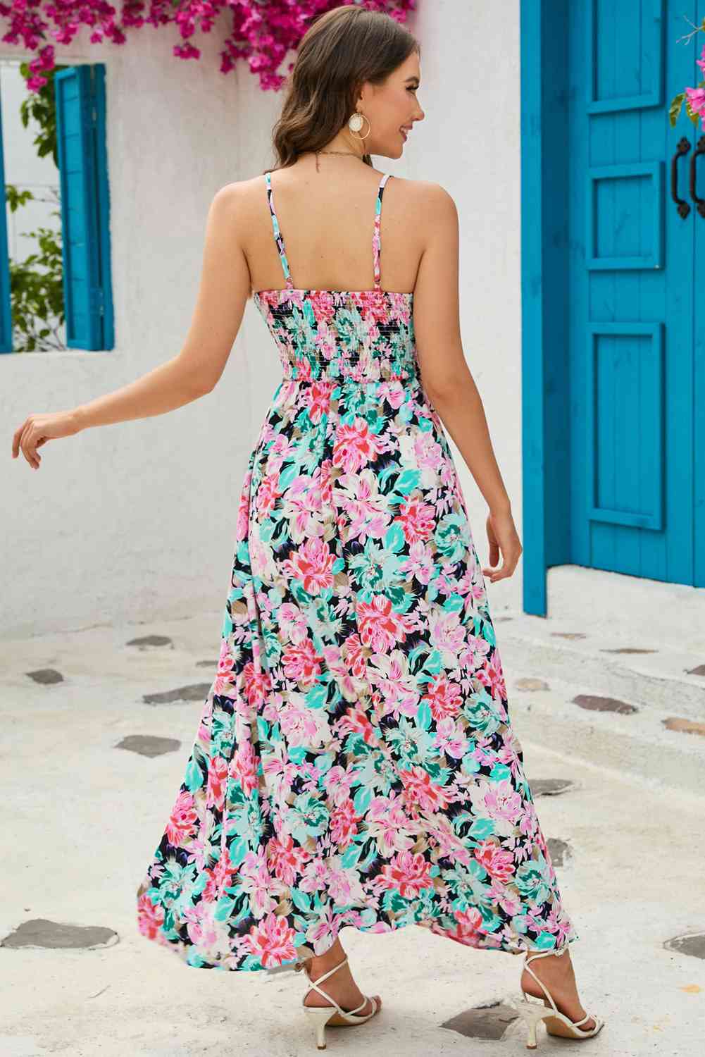 I'm Just A Dress - Floral Spaghetti-Strap Surplice Neck Maxi Dress (7515558019160)