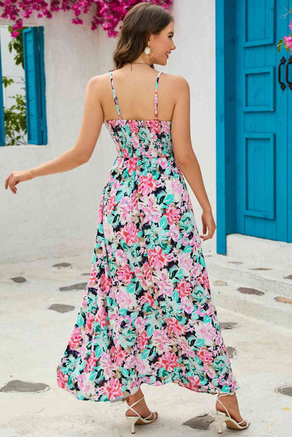 I'm Just A Dress - Floral Spaghetti-Strap Surplice Neck Maxi Dress (7515558019160)