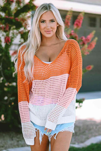 Openwork Dropped Shoulder Blouse (7501319241816)
