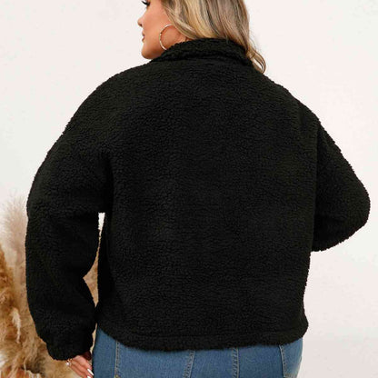 Plus-Size Collared Neck Half Zip Sweatshirt (7484761210968)