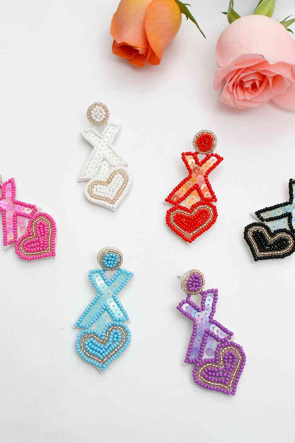 Random 2-Pair Heart & X-Shape Bead Dangle Earrings (7499324293208)