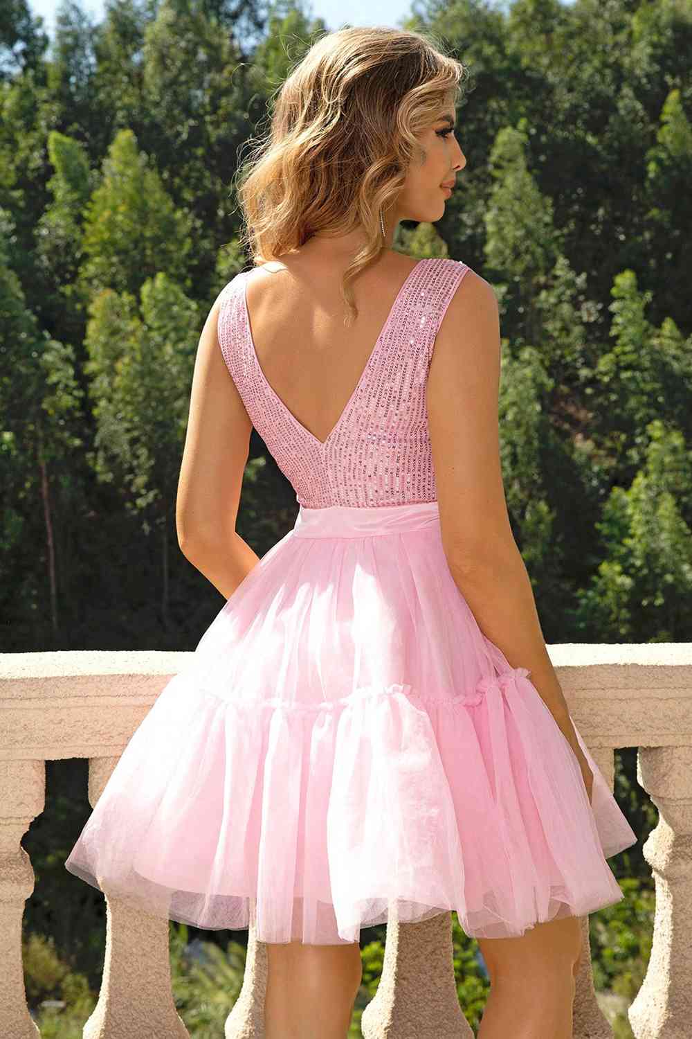 Pink Sequins & Mesh - Sleeveless Dress (7515675623512)