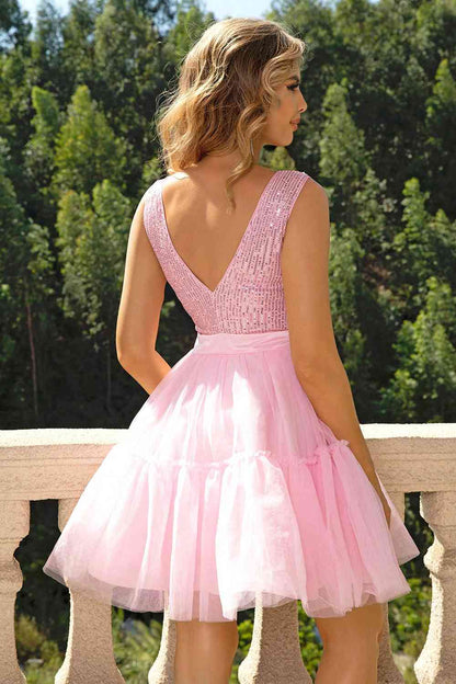 Pink Sequins & Mesh - Sleeveless Dress (7515675623512)