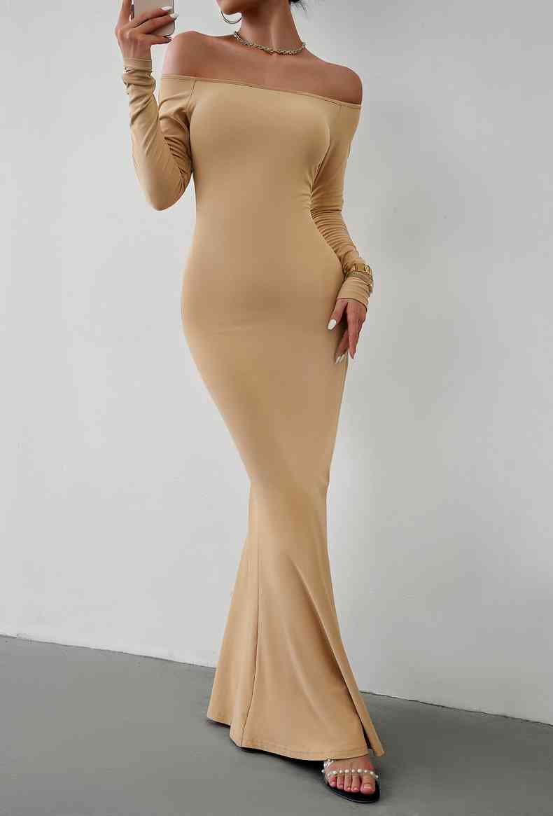 Off-Shoulder Long Sleeves Maxi Dress (7515555037272)