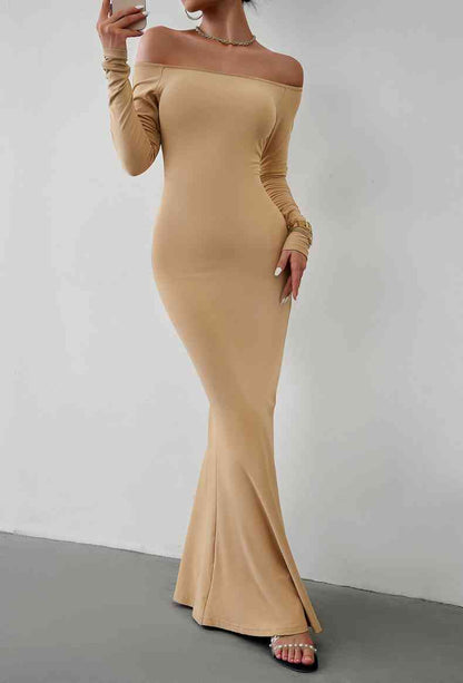 Off-Shoulder Long Sleeves Maxi Dress (7515555037272)