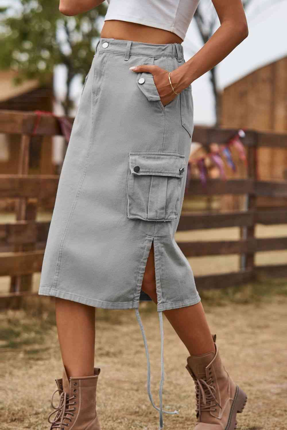 Cargo - Drawstring Denim Cargo Skirt (7486618599512)