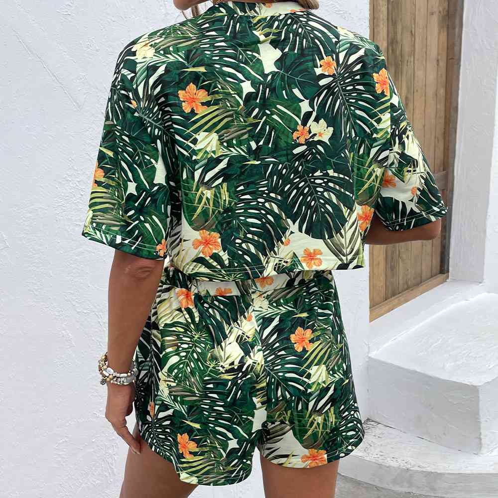 Just Justing - Floral Print Round Neck Dropped Shoulder Half Sleeve Top and Shorts Set (7501444907096)