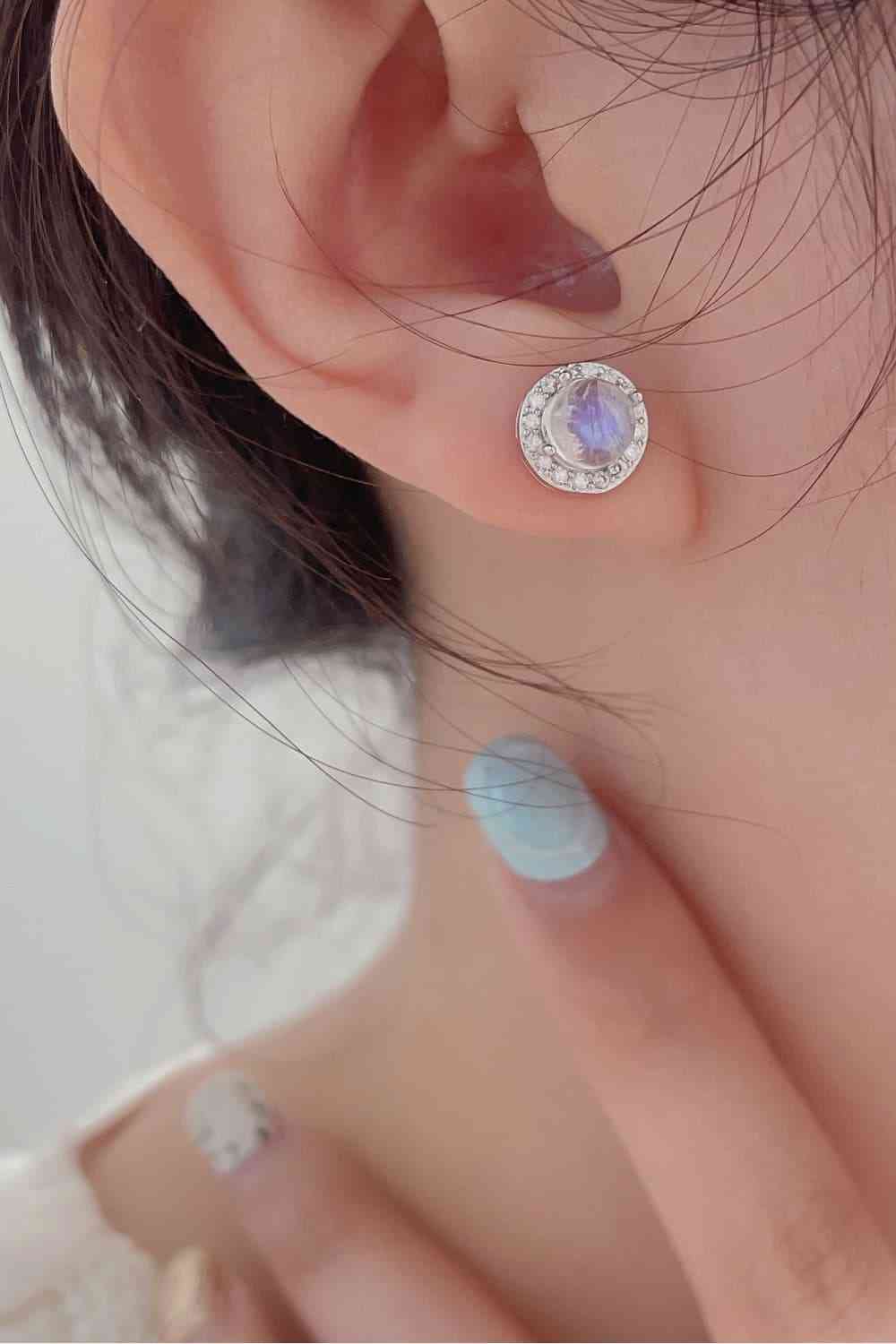 Natural Moonstone - High Quality 925 Sterling Silver Stud Earrings (7499311251544)